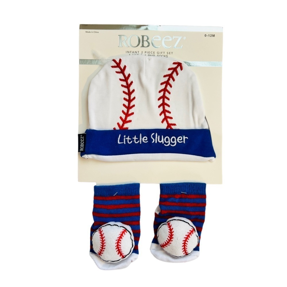 Robeez Baby Boy Baseball Booties + Hat Set